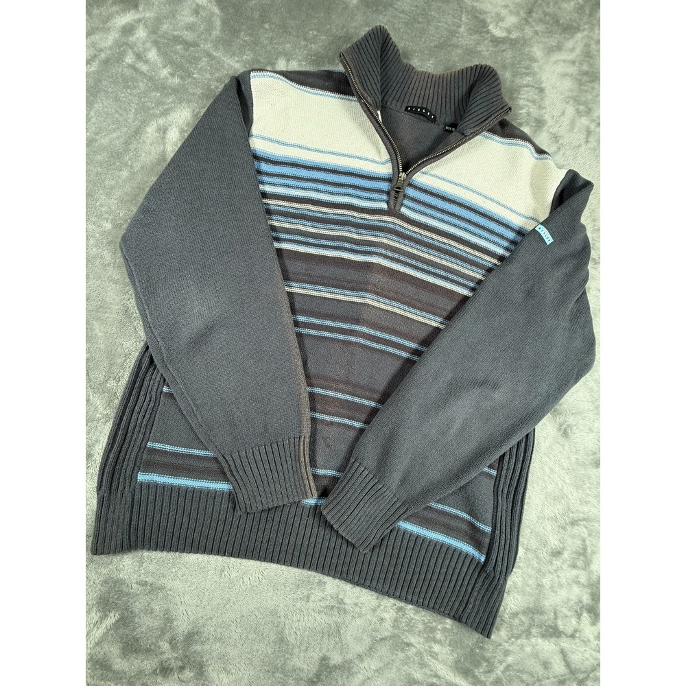Sisley Women's 1/4 Zip Blue Multi Color Stripe Knit Sweater  Size XL
